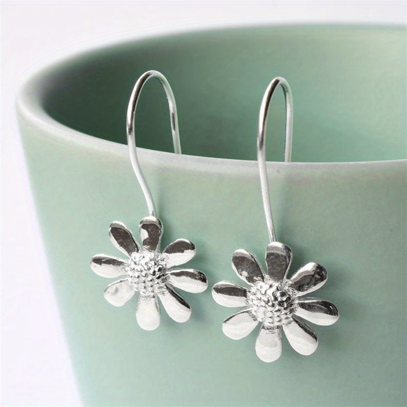Minimalist Sunflower Dangle Flower Hook Earrings for Women